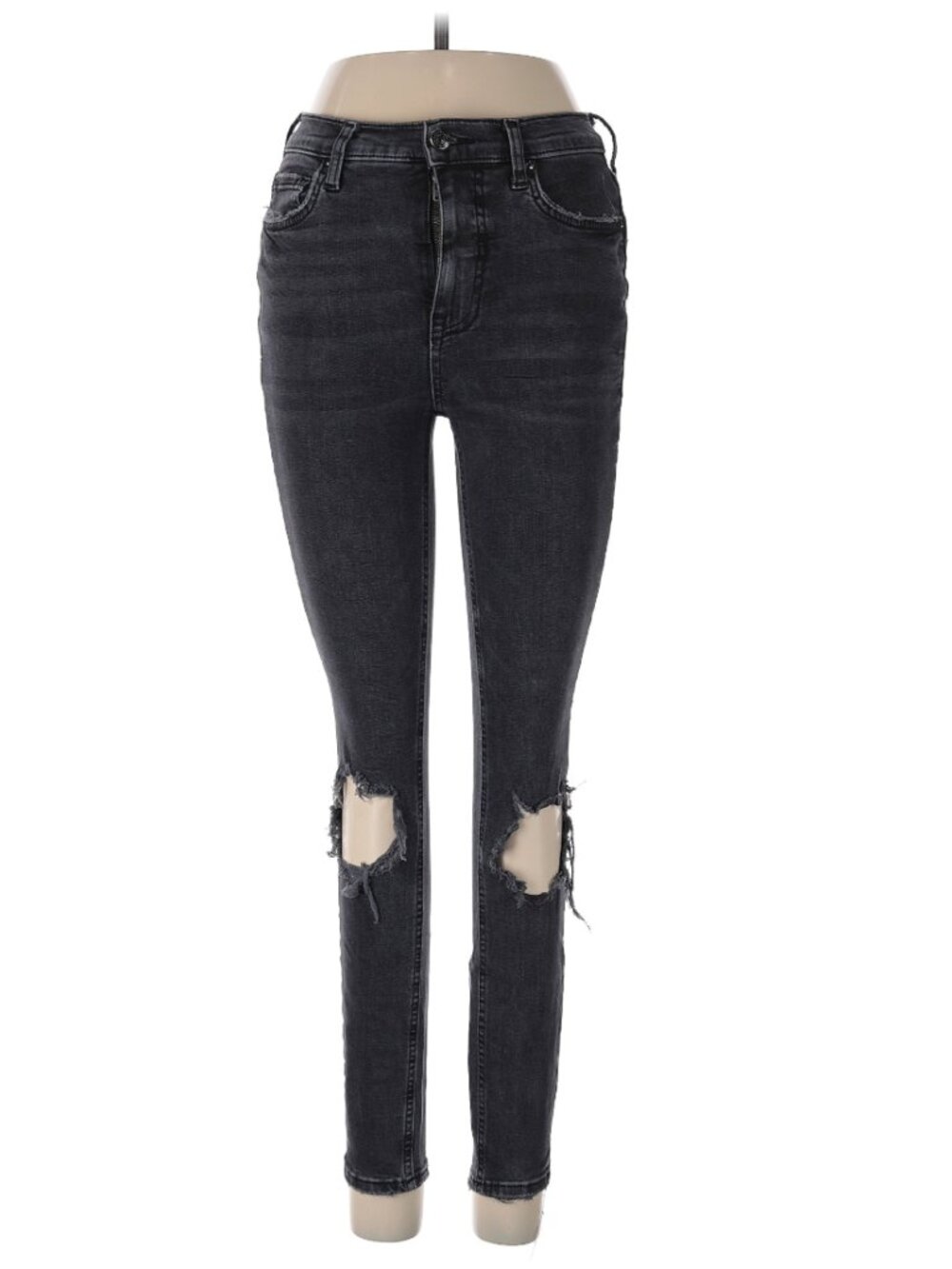 Free People "Destroyed" Black Wash Skinny Jeans - Size 27/US Size 4 - Excellent - Picture 2 of 12